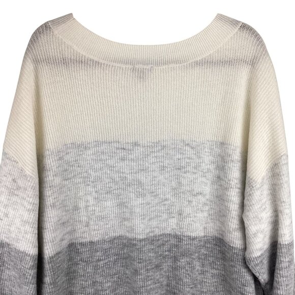 Talbots Sweater Size 3X Ribbed Knit Color Block Ombré White Gray Striped - Picture 6 of 9